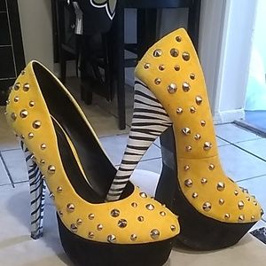 Yellow heels  with Spikes & zebra print heel.